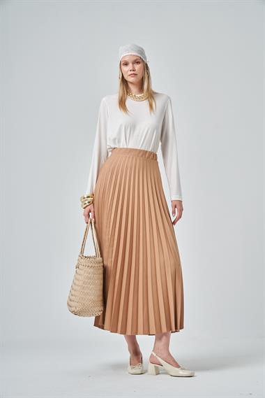 FTZ Women Kadın Plise Etek  Camel 30390