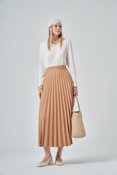 FTZ Women Kadın Plise Etek  Camel 30390