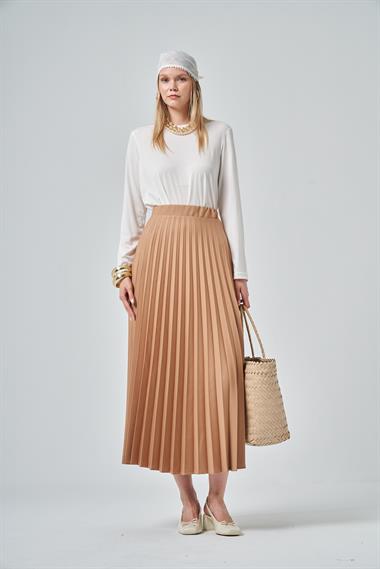 FTZ Women Kadın Plise Etek  Camel 30390