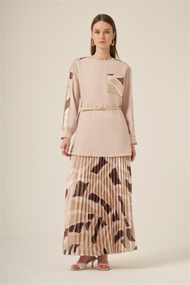 FTZ Women Kadın Plise Etekli Takım  Beige 31309