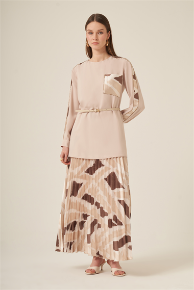 FTZ Women Kadın Plise Etekli Takım  Beige 31309