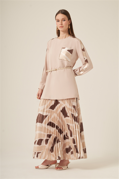 FTZ Women Kadın Plise Etekli Takım  Beige 31309