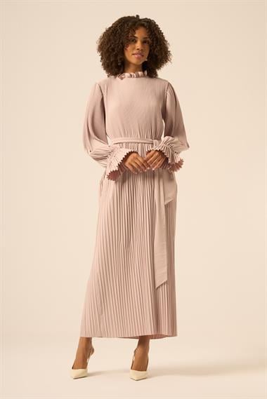 FTZ Women Kadın Plise Şifon Elbise  Beige 31019