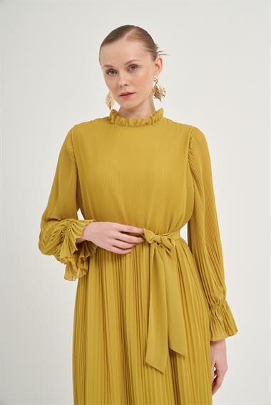 FTZ Women Kadın Plise Şifon Elbise  KİVİ 31019