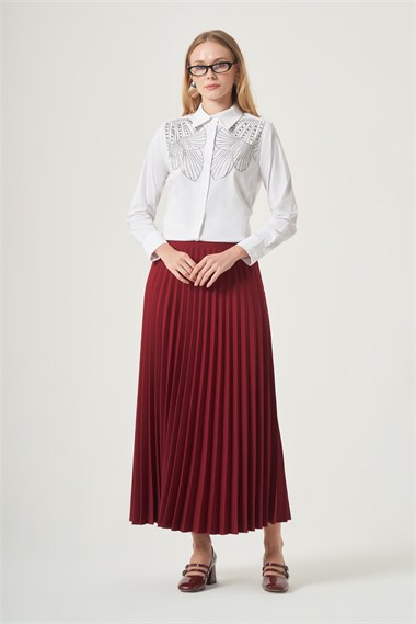FTZ Women Kadın Pliseli Etek  Cherry 30390