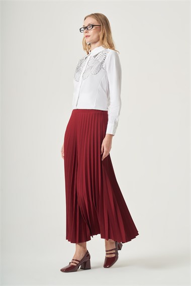 FTZ Women Kadın Pliseli Etek  Cherry 30390