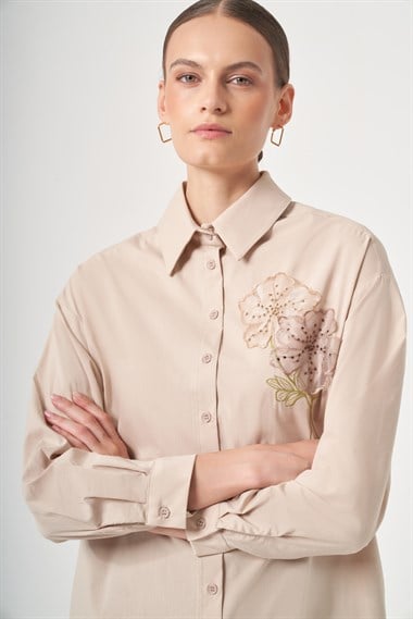 FTZ Women Kadın Poplin Gömlek  Beige 31436