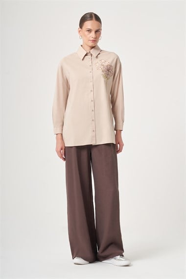 FTZ Women Kadın Poplin Gömlek  Beige 31436