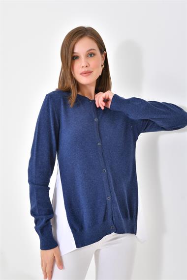 FTZ Women Kadın Poplin Kumaş Detaylı Hırka  İndigo 20526