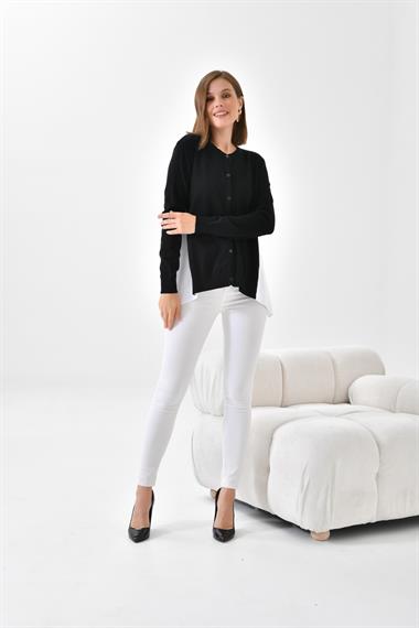 FTZ Women Kadın Poplin Kumaş Detaylı Hırka  Siyah 20526