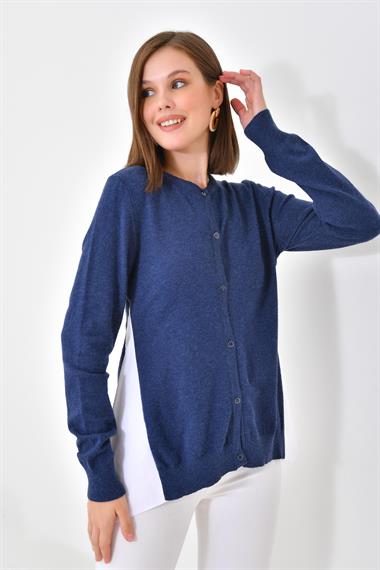 FTZ Women Kadın Poplin Kumaş Detaylı Hırka  İndigo 20526