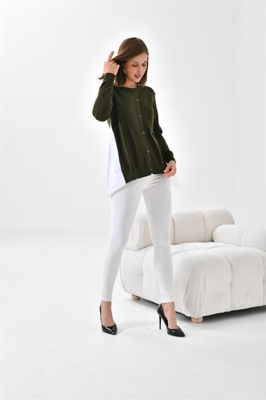 FTZ Women Kadın Poplin Kumaş Detaylı Hırka  Haki 20526