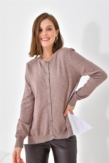 FTZ Women Kadın Poplin Kumaş Detaylı Hırka  Vizon 20526