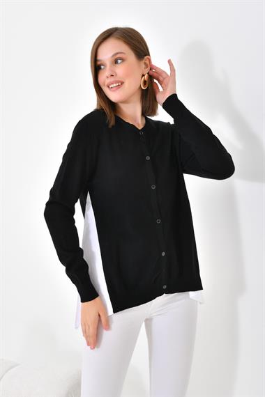 FTZ Women Kadın Poplin Kumaş Detaylı Hırka  Siyah 20526