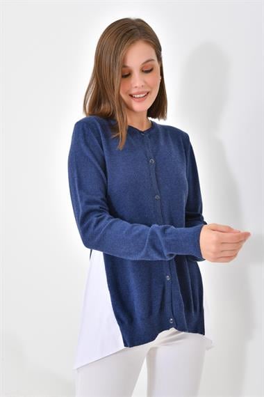 FTZ Women Kadın Poplin Kumaş Detaylı Hırka  İndigo 20526