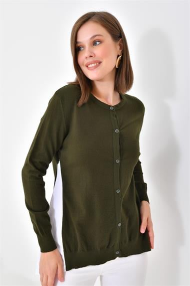 FTZ Women Kadın Poplin Kumaş Detaylı Hırka  Haki 20526