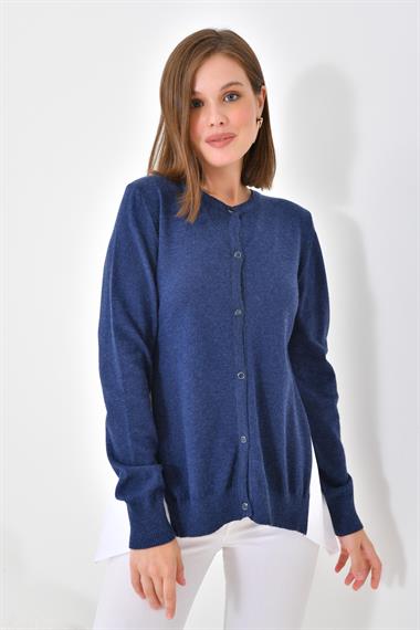 FTZ Women Kadın Poplin Kumaş Detaylı Hırka  İndigo 20526