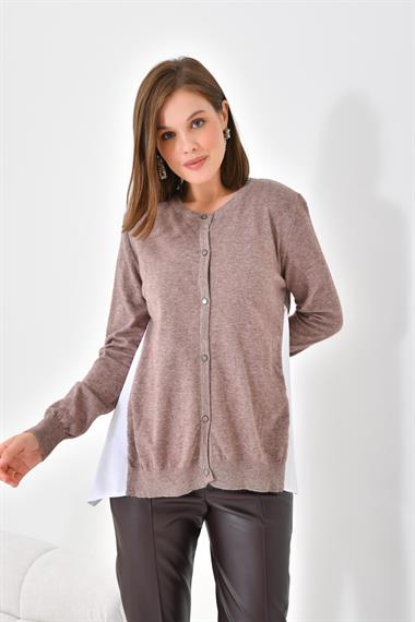 FTZ Women Kadın Poplin Kumaş Detaylı Hırka  Vizon 20526