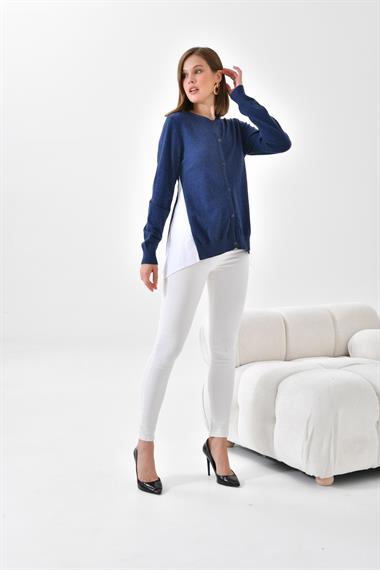 FTZ Women Kadın Poplin Kumaş Detaylı Hırka  İndigo 20526