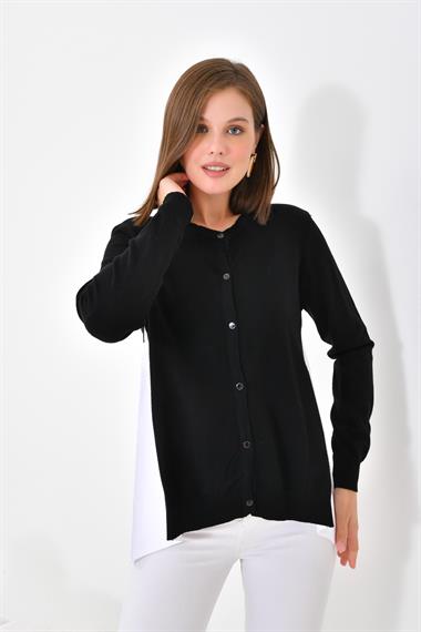 FTZ Women Kadın Poplin Kumaş Detaylı Hırka  Siyah 20526