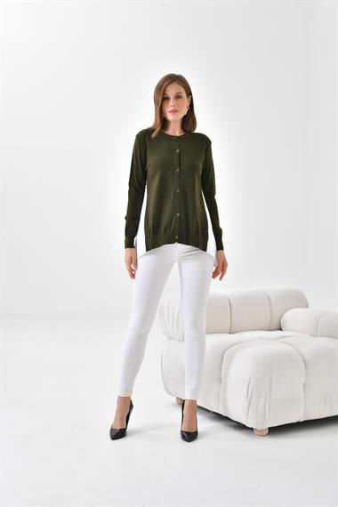 FTZ Women Kadın Poplin Kumaş Detaylı Hırka  Haki 20526