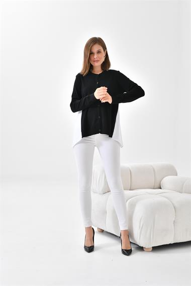 FTZ Women Kadın Poplin Kumaş Detaylı Hırka  Siyah 20526