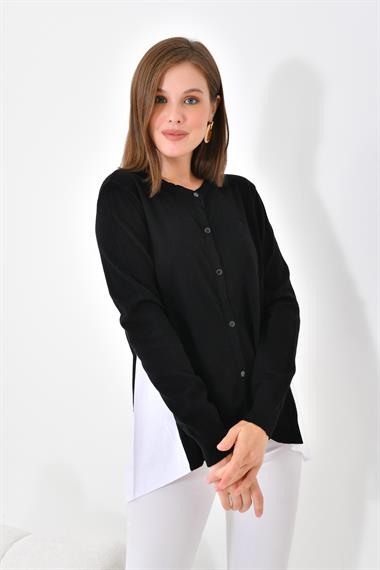 FTZ Women Kadın Poplin Kumaş Detaylı Hırka  Siyah 20526