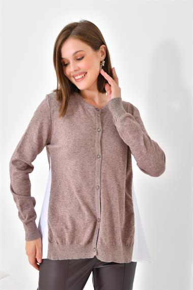 FTZ Women Kadın Poplin Kumaş Detaylı Hırka  Vizon 20526