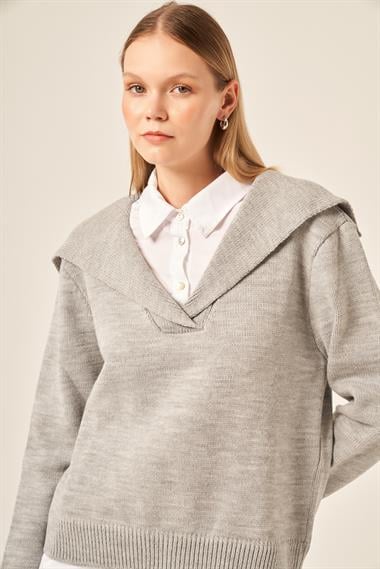 FTZ Women Kadın Poplin Mixli Kazak  Gri 20983