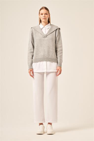 FTZ Women Kadın Poplin Mixli Kazak  Gri 20983