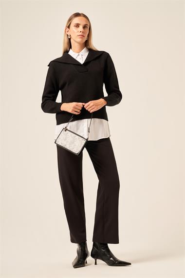 FTZ Women Kadın Poplin Mixli Kazak  Siyah 20983