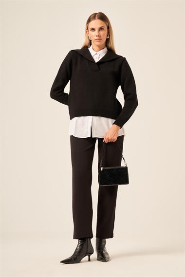 FTZ Women Kadın Poplin Mixli Kazak  Siyah 20983