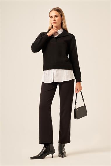 FTZ Women Kadın Poplin Mixli Kazak  Siyah 20983