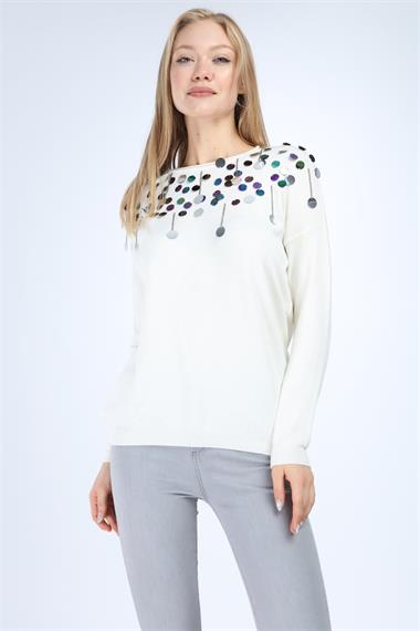 FTZ Women Kadın Pul Detaylı Triko  Ekru 21-1111
