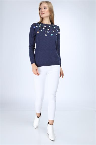 FTZ Women Kadın Pul Detaylı Triko  İndigo 21-1111