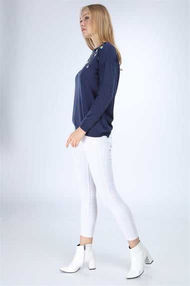 FTZ Women Kadın Pul Detaylı Triko  İndigo 21-1111