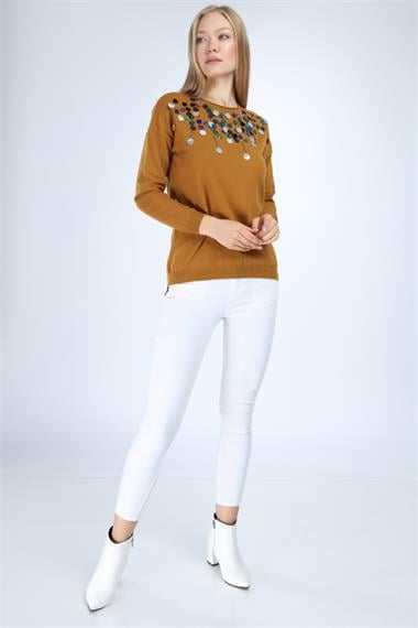 FTZ Women Kadın Pul Detaylı Triko  Safran 21-1111