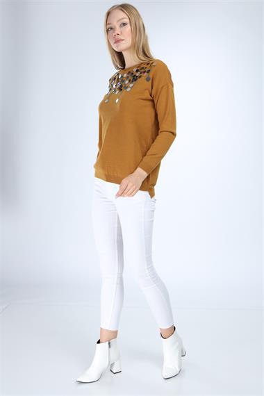 FTZ Women Kadın Pul Detaylı Triko  Safran 21-1111