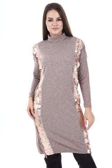 FTZ Women Kadın Pul Payet Detay Tunik  Beige 21-1332