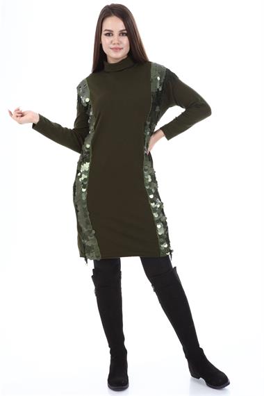 FTZ Women Kadın Pul Payet Detay Tunik  Haki 21-1332