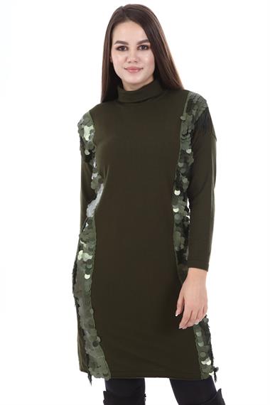 FTZ Women Kadın Pul Payet Detay Tunik  Haki 21-1332