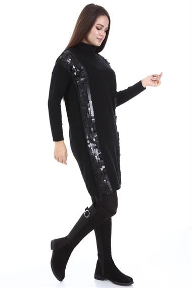 FTZ Women Kadın Pul Payet Detay Tunik  Siyah 21-1332