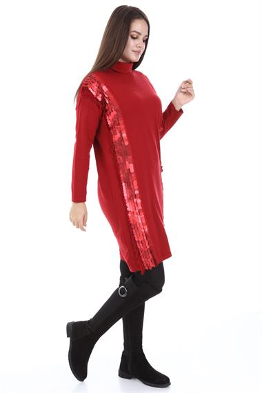 FTZ Women Kadın Pul Payet Detay Tunik  Kırmızı 21-1332