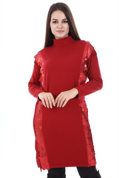 FTZ Women Kadın Pul Payet Detay Tunik  Kırmızı 21-1332