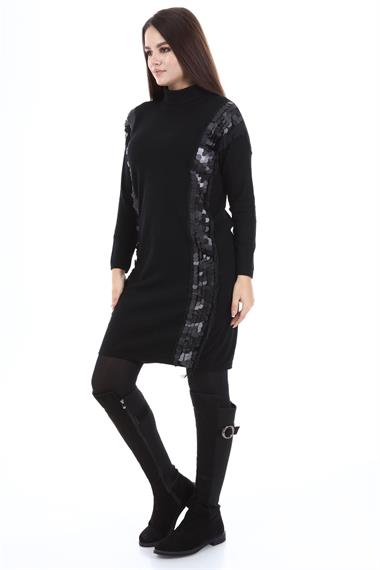 FTZ Women Kadın Pul Payet Detay Tunik  Siyah 21-1332