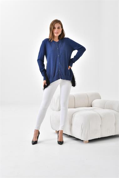 FTZ Women Kadın Pul Payet Detaylı Düğmeli Hırka  İndigo 20525