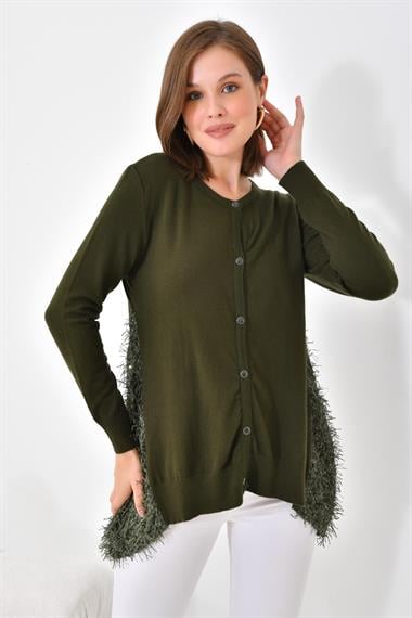 FTZ Women Kadın Pul Payet Detaylı Düğmeli Hırka  Haki 20525