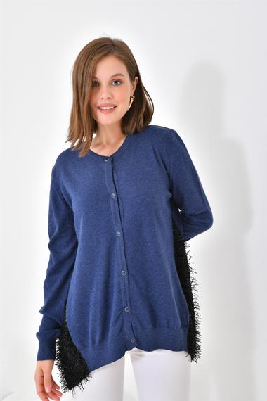 FTZ Women Kadın Pul Payet Detaylı Düğmeli Hırka  İndigo 20525
