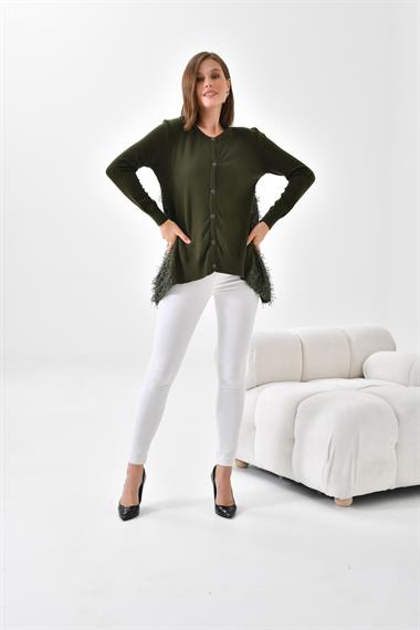 FTZ Women Kadın Pul Payet Detaylı Düğmeli Hırka  Haki 20525