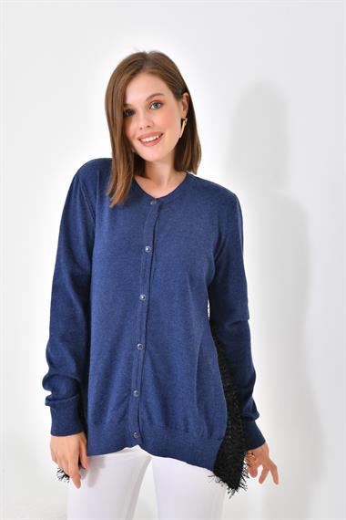FTZ Women Kadın Pul Payet Detaylı Düğmeli Hırka  İndigo 20525
